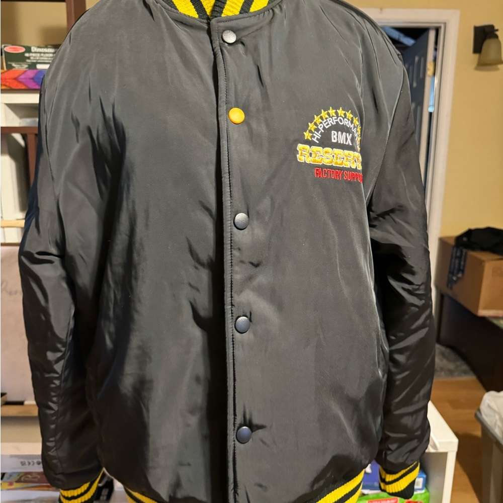 Reserved Black and Yellow Varsity Bomber Jacket